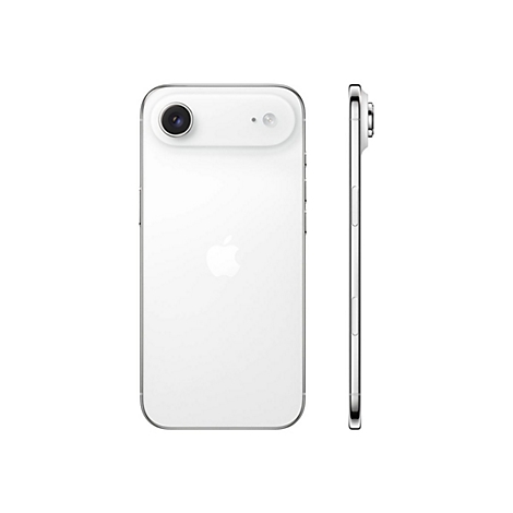 Weißes Apple iPhone Rückseite und Seitenansicht mit hervorstehender Kamera.