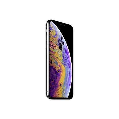 Ein iPhone XS, das leicht zur Seite geneigt gezeigt wird. Der Bildschirm zeigt ein abstraktes farbenfrohes Muster.