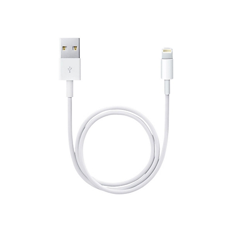 Weißes USB-A auf Lightning-Ladekabel vor weißem Hintergrund.