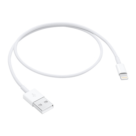 Weißes USB-A auf Lightning-Kabel, kreisförmig auf neutralem Hintergrund angeordnet.