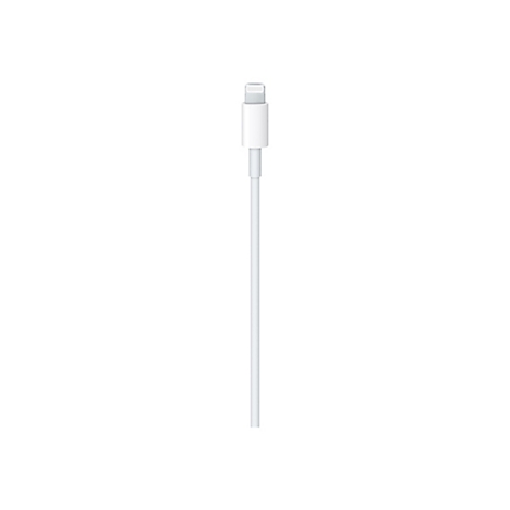 Weißes Lightning-Ladekabel mit Stecker auf weißem Hintergrund.