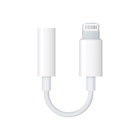 Weißer Lightning-auf-Klinkenadapter auf weißem Hintergrund.