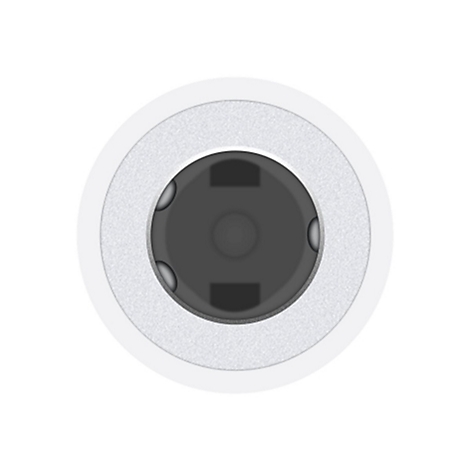 Nahaufnahme eines runden 3,5 mm Klinkenanschlusses für Audiokabel auf hellem Hintergrund.
