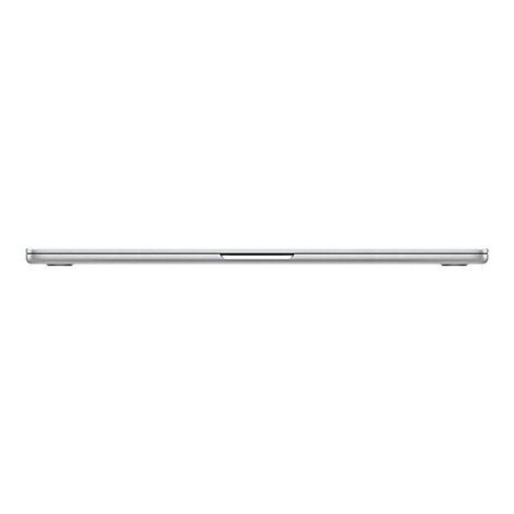 Ansicht eines silbernen Laptops von der Seite. Deutlich sichtbar sind die dÃ¼nne Form, die Kanten und ein Anschluss.