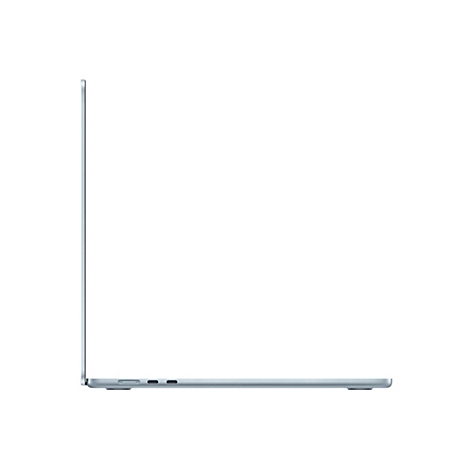Seitenansicht eines silbernen Laptops mit Anschlüssen auf einem weißen Hintergrund.