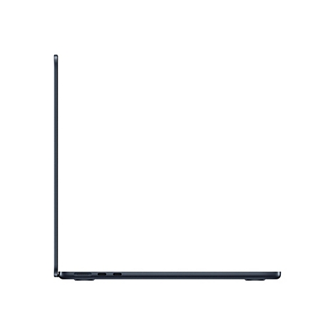 Dunkelblauer Laptop im Profil vor weißem Hintergrund.
