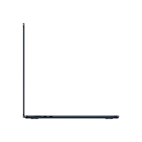 Dunkelblauer Laptop, seitlich gesehen, mit offenem Display. Auf weißem Hintergrund.