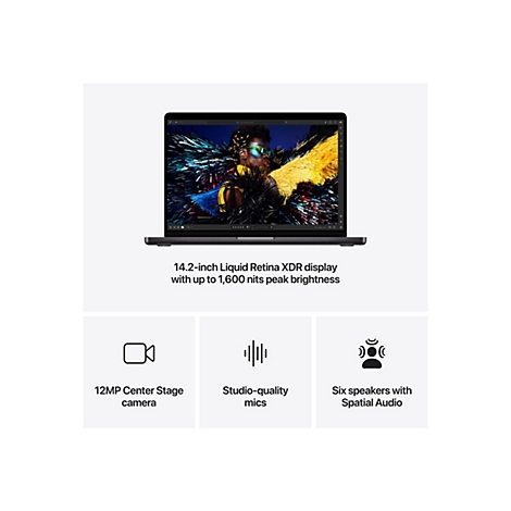 Laptop mit beeindruckendem Bildschirm und Funktionen wie 12MP-Kamera, Studio-QualitÃ¤t Mikrofonen und rÃ¤umlichem Audio.