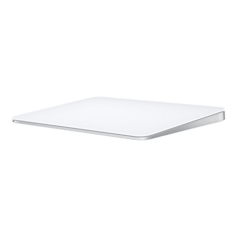 WeiÃŸes Apple Magic Trackpad auf weiÃŸem Hintergrund. Es ist rechteckig mit abgerundeten Ecken und einem silbernen Rand.