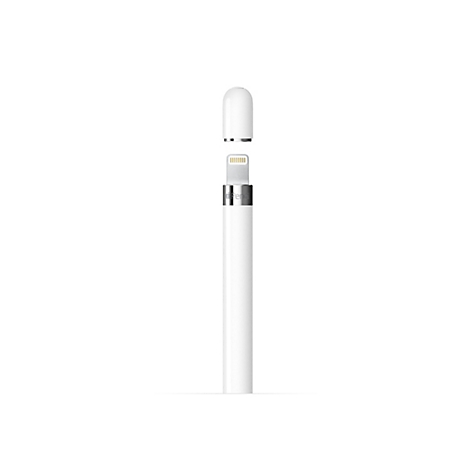 Apple Pencil blanc avec le capuchon retiré. Connecteur Lightning et le mot "Pencil" visibles.