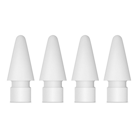 Quatre pointes de stylo blanches sur fond blanc.