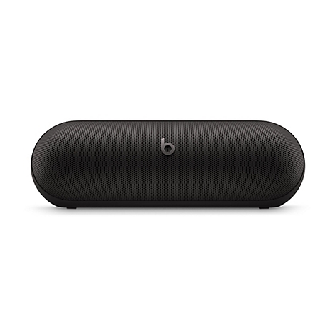 Enceinte Beats noire sur fond blanc. Le logo 'b' est placé au centre.