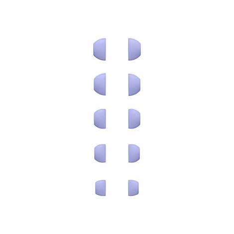 Plusieurs éléments en demi-cercle, violet clair, en arrangement vertical sur fond blanc.