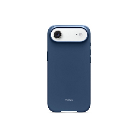 Dunkelblaues Telefon-Case, obere Partie mit Kamera-Öffnung und beats-Logo unten. Auf weißem Hintergrund.
