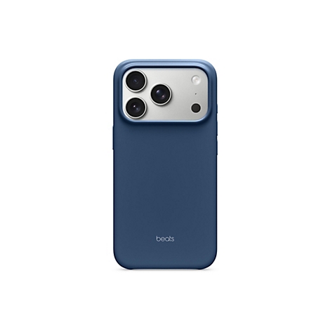 Dunkelblaue Handyhülle für ein Smartphone mit drei Kameras, Marke: Beats.