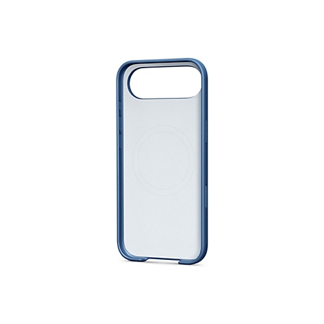 Blaues Handycase vor weißem Hintergrund. Mit Aussparungen für Kamera und Knöpfe.