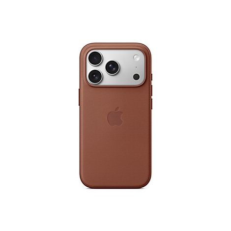 Rückansicht eines braunen iPhone-Gehäuses, mit drei Kameraobjektiven und dem Apple-Logo.