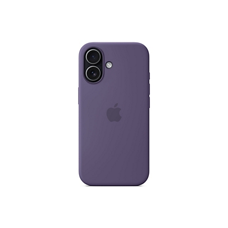 Violette Smartphonehülle mit Kameraausschnitt und Apple Logo auf weißem Hintergrund.