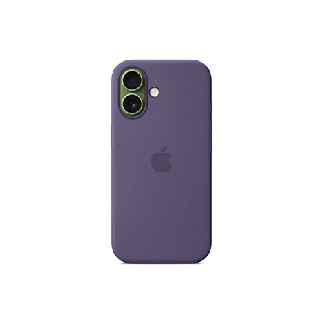 Lila Handyhülle mit Apple-Logo. Zwei Kameraobjektive und ein Blitz sind in einem grünen Kreis platziert.