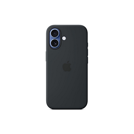 Schwarze Smartphone-Schutzhülle auf der Rückseite eines iPhones, inklusive Kamera-Aussparung und Apple-Logo.