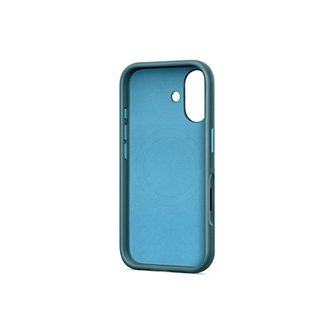 Hellblaues Handycase. Innen blaues, strukturiertes Material, dunkler Rand. Auf weißem Hintergrund.
