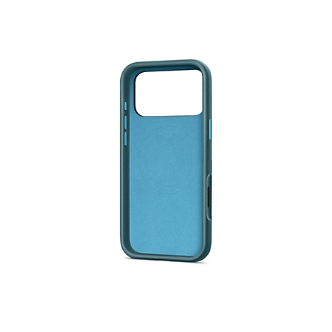 Hellblaues Smartphone-Case aus Kunststoff. Die Innenseite ist strukturiert, außen eine dunkelblaue Einfassung.