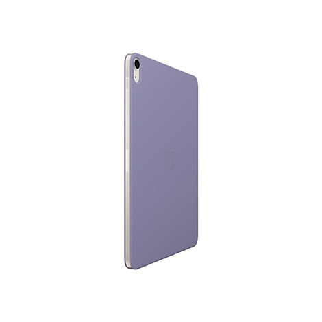 Rückseite eines fliederfarbenen Tablets mit Apple-Logo und Kamera auf weißem Hintergrund.