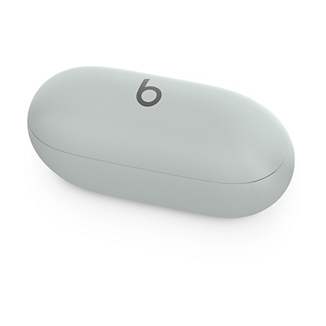 Étui gris clair pour écouteurs sans fil, avec logo Beats.