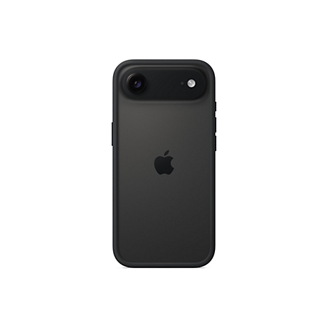 Schwarzes Smartphone, Apple-Logo, zwei Kamera-Objektive.