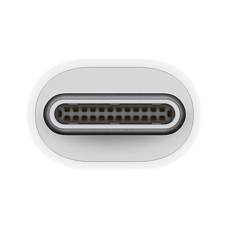 Gros plan sur un connecteur USB-C blanc avec des contacts dorés.