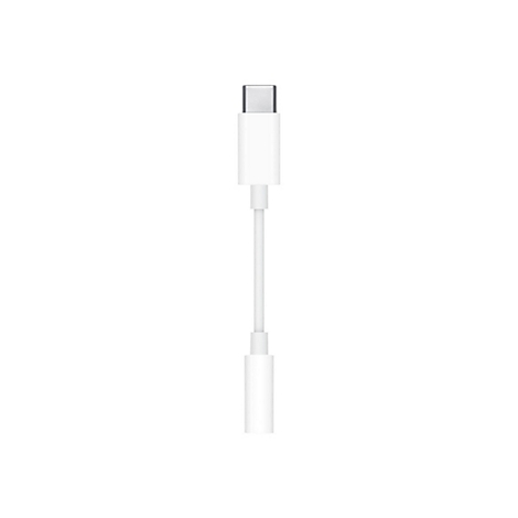 Adaptateur blanc USB-C vers prise casque 3,5 mm sur fond blanc.
