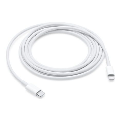Câble Lightning blanc. Enroulé, avec connecteurs USB-C et Lightning.