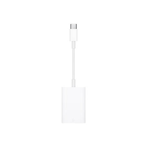 Weißes USB-C-Adapterkabel, das von einem weißen Hintergrund abgehoben wird.