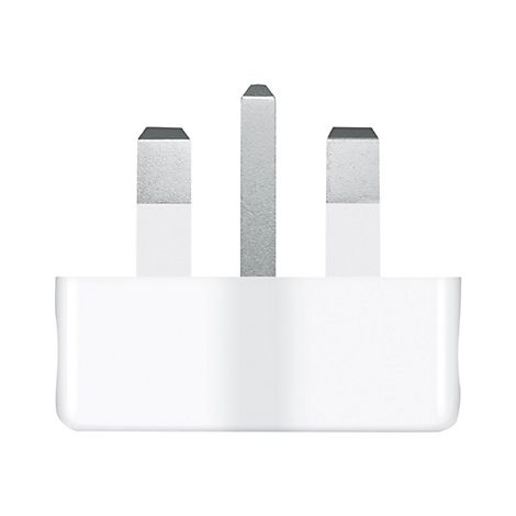 Prise de courant blanche avec trois broches en mÃ©tal. Le design est minimaliste.
