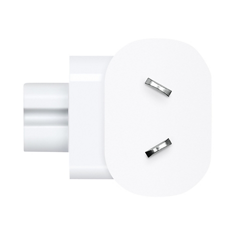 Un adaptateur de prise de courant blanc avec deux broches mÃ©talliques.