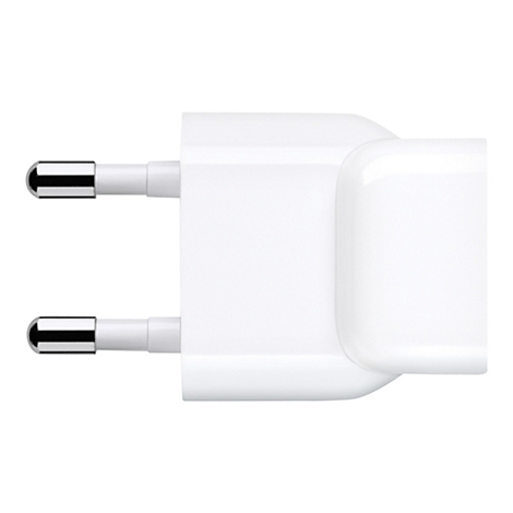 Chargeur blanc avec deux broches mÃ©talliques.