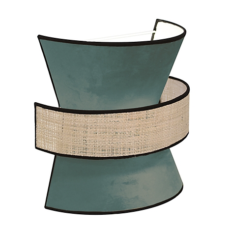 Lampe de table turquoise avec bordure noire et bande beige.