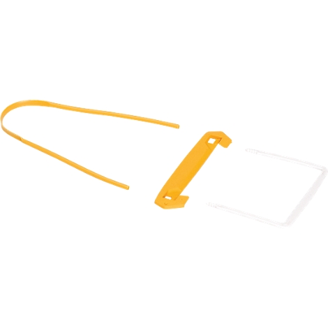 Three yellow object parts: a U-shaped bracket, an elongated element, and a rectangular frame.