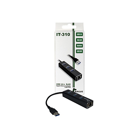IT-310 USB 3.0 Hub mit Gigabit Ethernet Adapter vor der Produktverpackung.