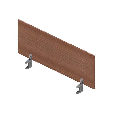Brown wooden plank with two gray brackets on the underside.