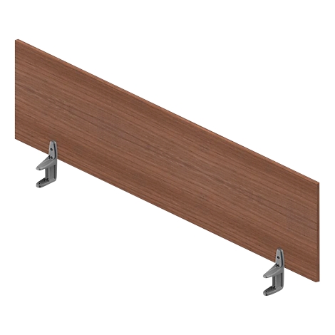 A brown wooden board with two gray brackets. The brackets are U-shaped and attached to the ends of the board.