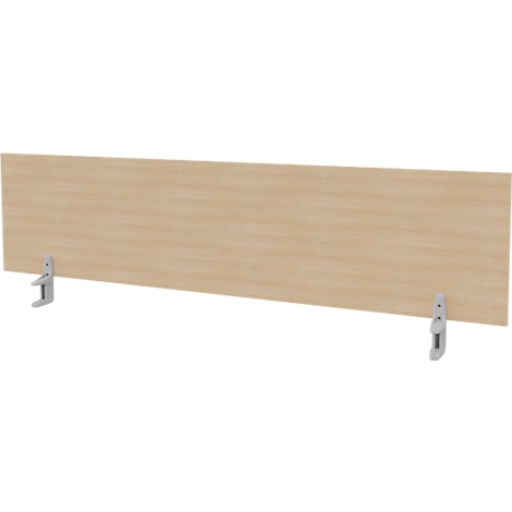 A wooden board with two white brackets.
