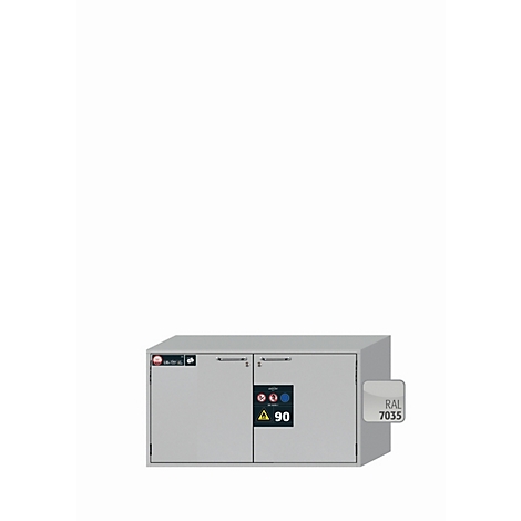 Armario bajo de seguridad tipo 90 asecos UB-T-90, puertas batientes, frontal gris claro, ancho 1102 x fondo 574 x alto 600 mm