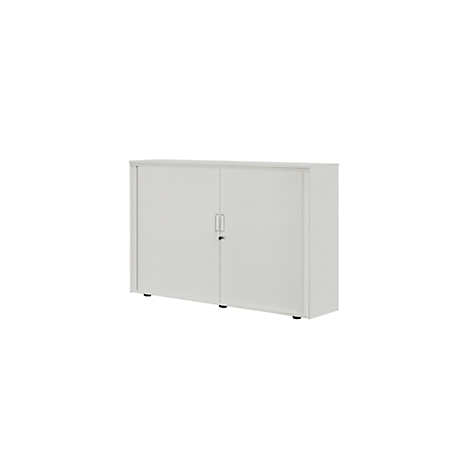 Archivo blanco con dos puertas, manijas y cerradura.