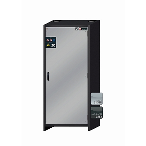 Armario de seguridad tipo 30 asecos Q-CLASSIC-30, puerta batiente, bisagra a la derecha, frontal plata asecos, An 864 x P 620 x Al 1947 mm