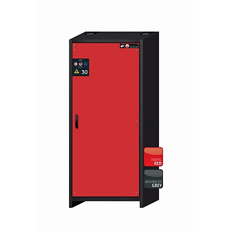 Armario de seguridad tipo 30 asecos Q-CLASSIC-30, puerta batiente, bisagra a la derecha, frontal rojo tráfico, An 864 x P 620 x Al 1947 mm