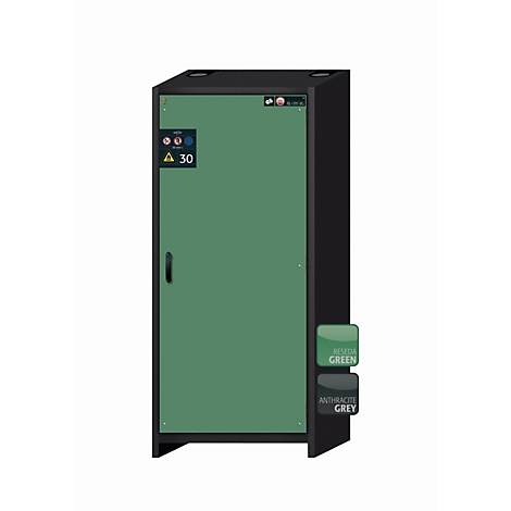 Armario de seguridad tipo 30 asecos Q-CLASSIC-30, puerta batiente, bisagra a la derecha, frontal verde reseda, An 864 x P 620 x Al 1947 mm