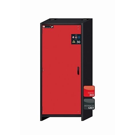 Armario de seguridad tipo 30 asecos Q-CLASSIC-30, puerta batiente, bisagra a la izquierda, frontal rojo tráfico, An 864 x P 620 x Al 1947 mm
