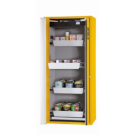Armario de seguridad tipo 90 asecos S-PHOENIX-90, puertas batientes y plegables con sistema de fijación, frontal amarillo de seguridad, An 896 x P 616 x Al 1968 mm