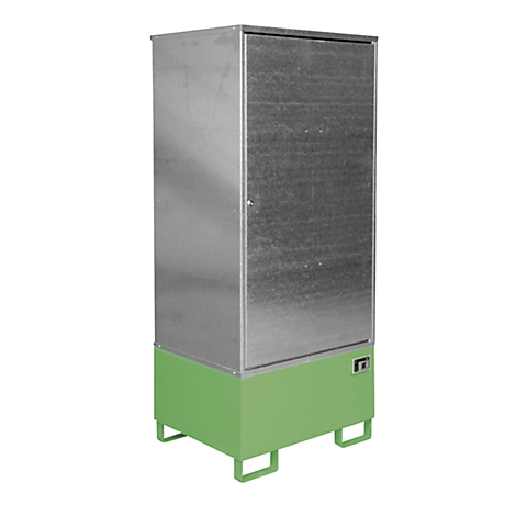 Armario para materiales peligrosos BAUER GS-1, chapa de acero, accesible con transpaleta, para 1 barril de 200 l, An 840 x P 690 x Al 1930 mm, verde